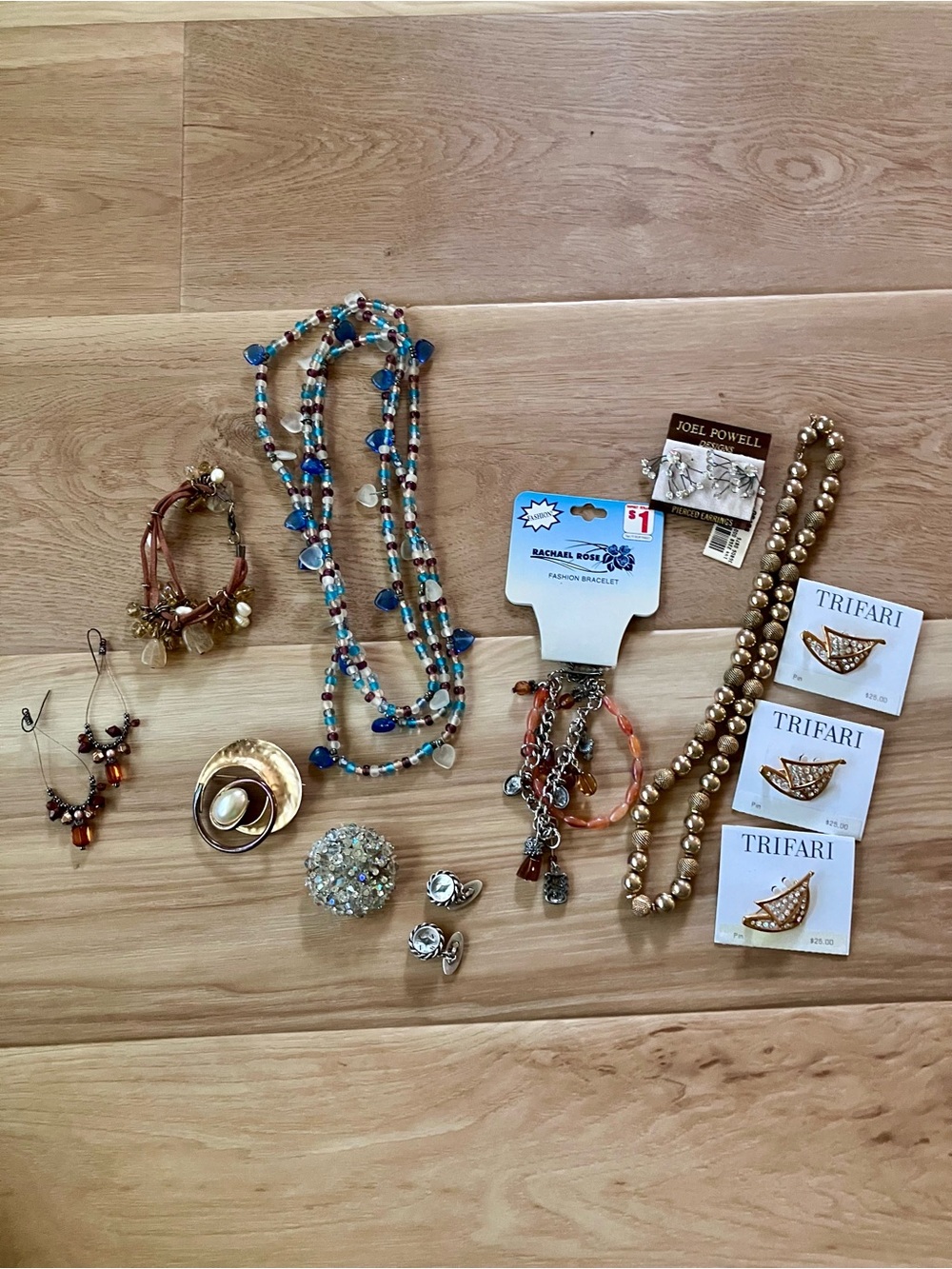 Mixed Costume Jewelry Lot – Gold-tone Necklace & Blue Beaded Pieces